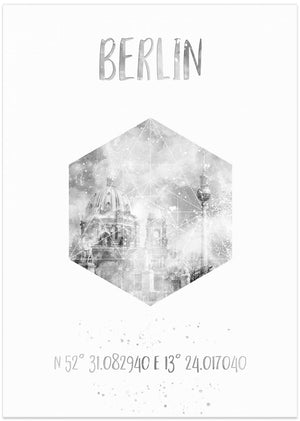 Art Prints of Coordinates BERLIN CATHEDRAL & TELEVISION TOWER | monochrome watercolor