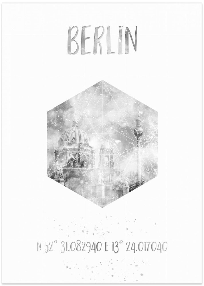 Art Prints of Coordinates BERLIN CATHEDRAL & TELEVISION TOWER | monochrome watercolor