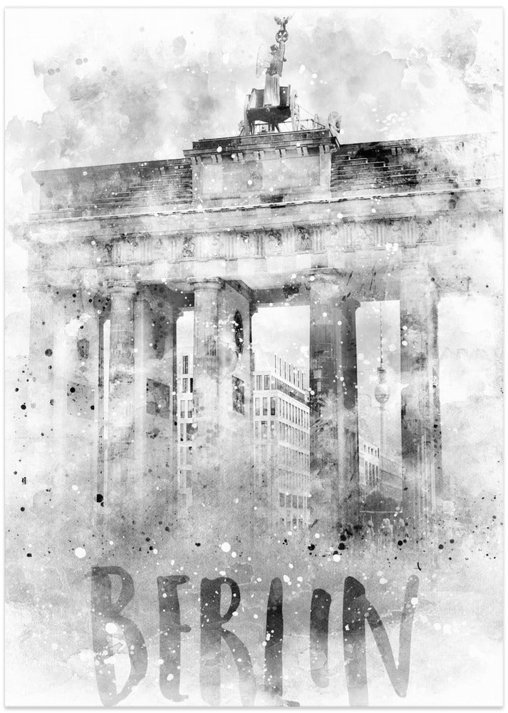 Art Prints of Monochrome Art BERLIN Brandenburg Gate | Watercolor
