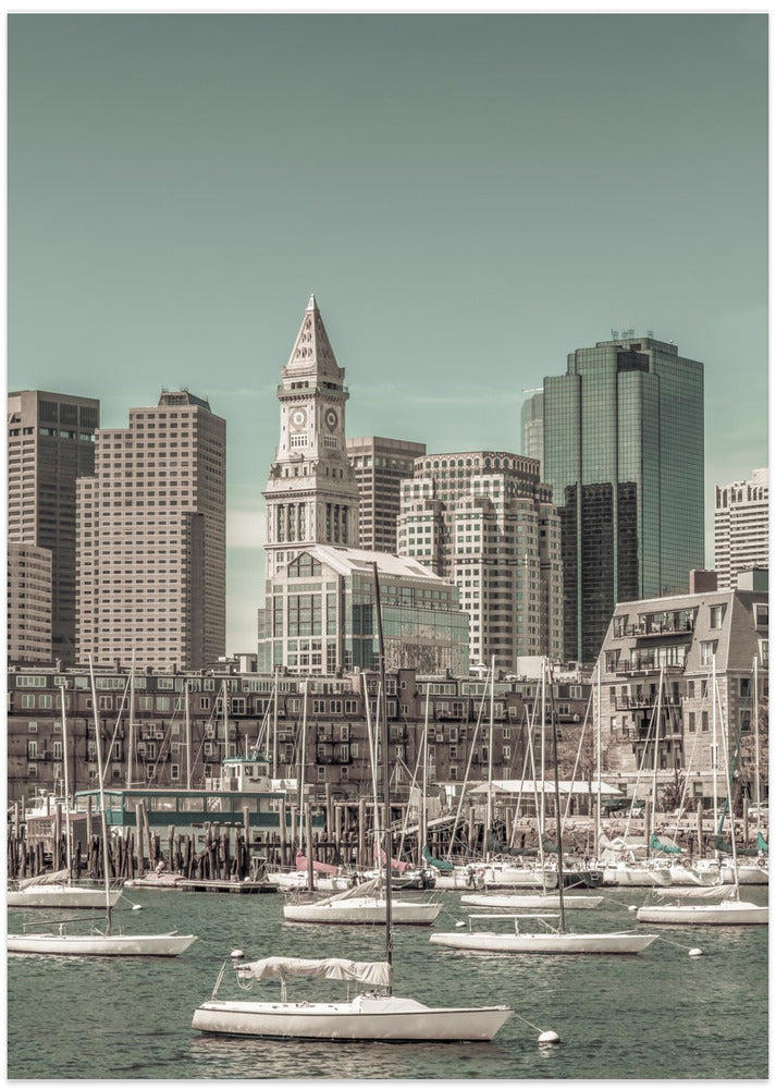 Art Prints of BOSTON Skyline North End & Financial District | urban vintage style