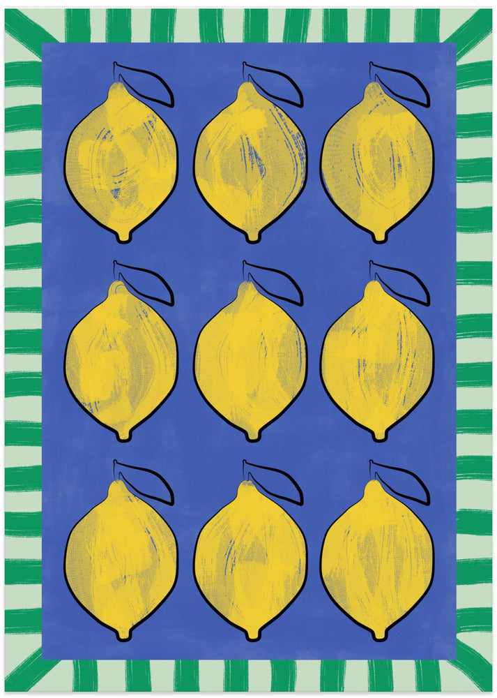 Vibrant Yellow Lemons on a Deep Blue