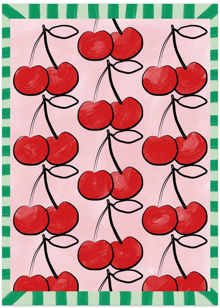 Red Cherries on a Pink