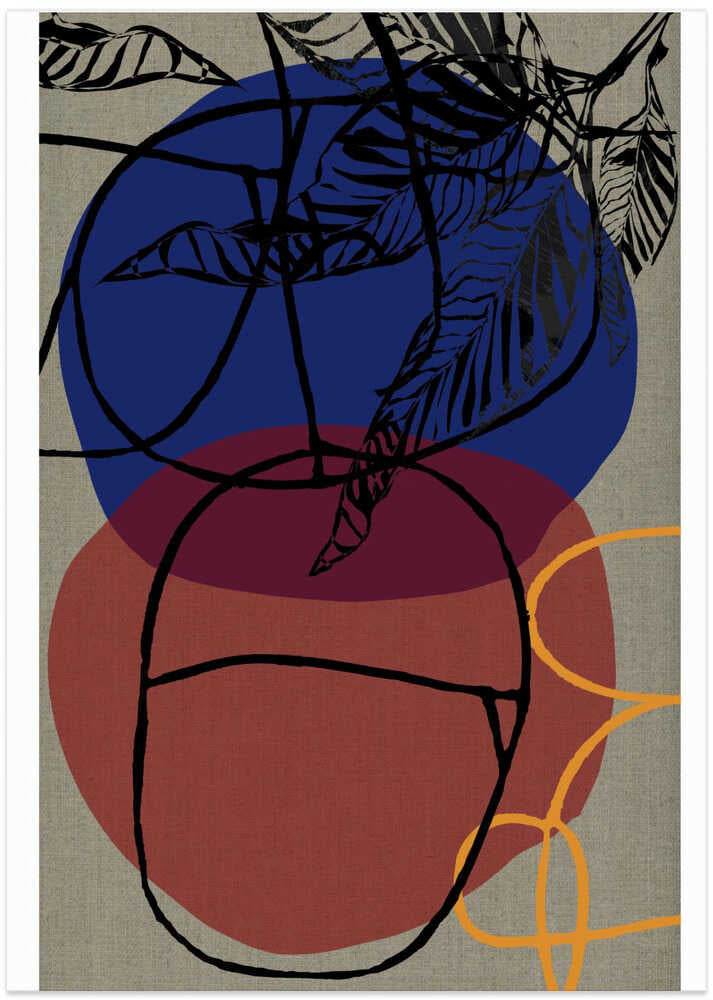 Woodblock Leaf Purple Blue Red Abstract 3 Final