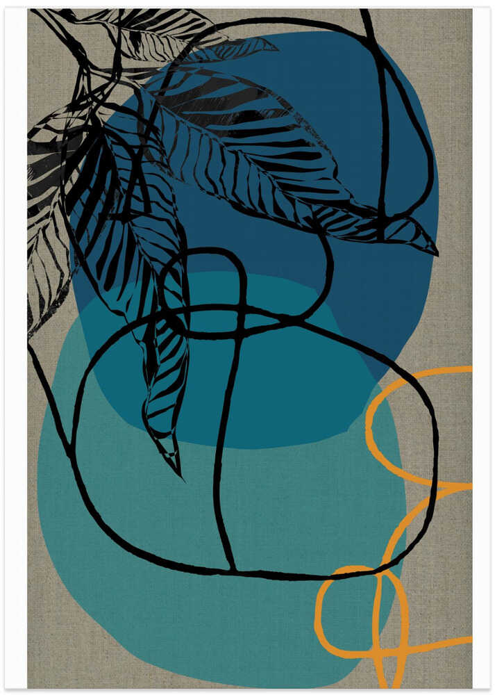 Woodblock Leaf Teal Orange Green Abstract 2 Final