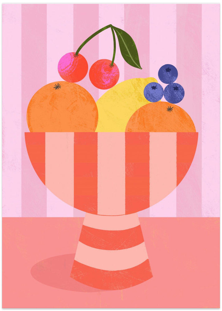 Fruit in Striped Bowl