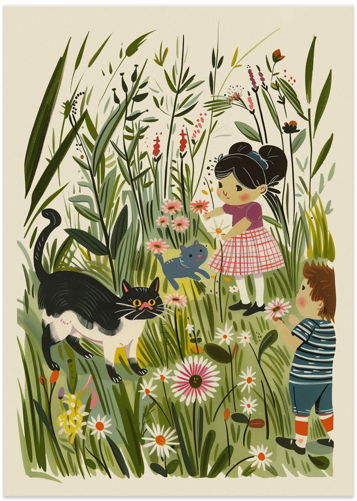Vintage Kids and Cats Poster