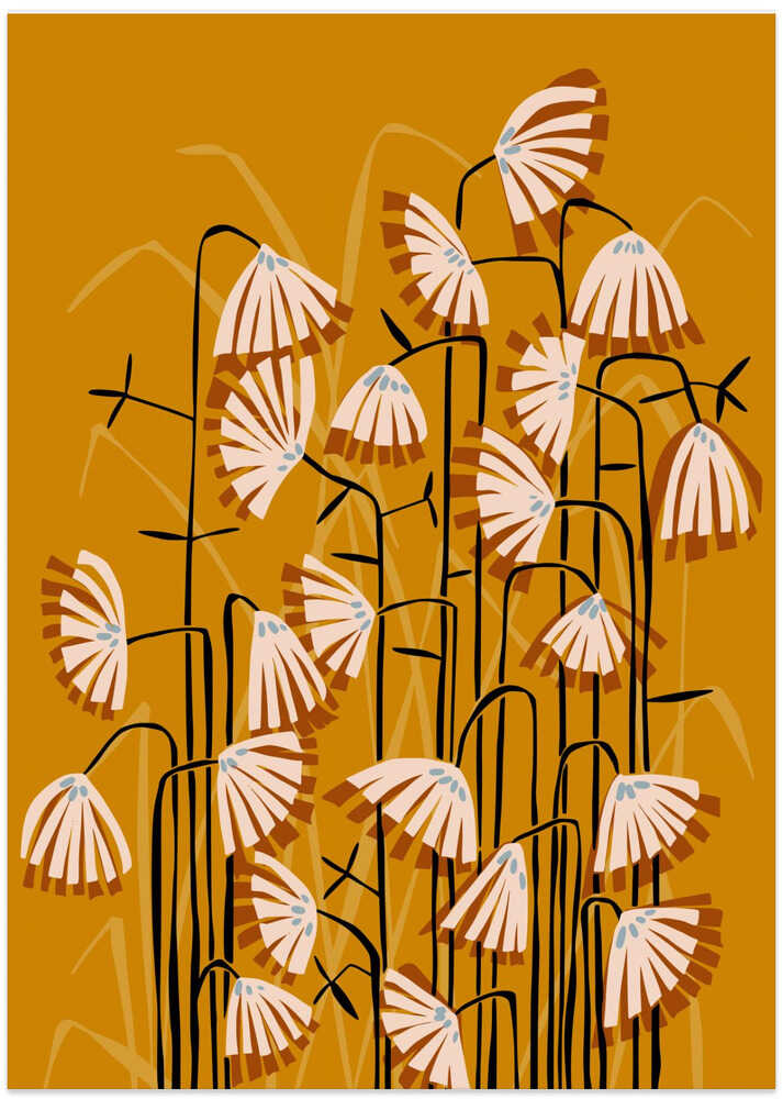 Linocut flower meadow mustard yellow