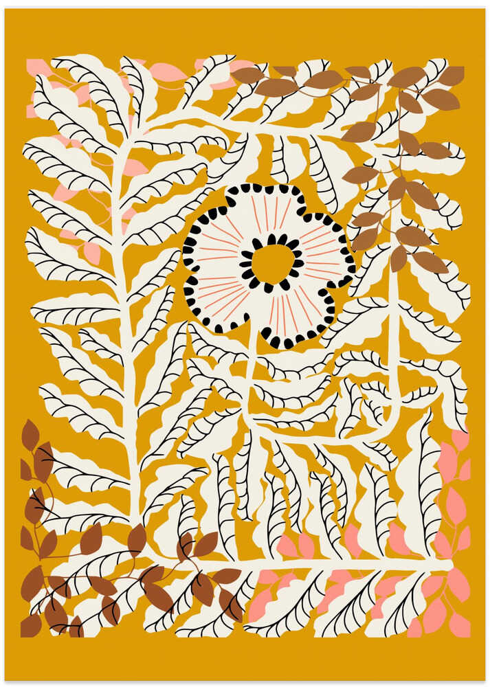 Fern leaves and flower mustard