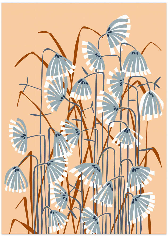 Linocut flower meadow peach fuzz