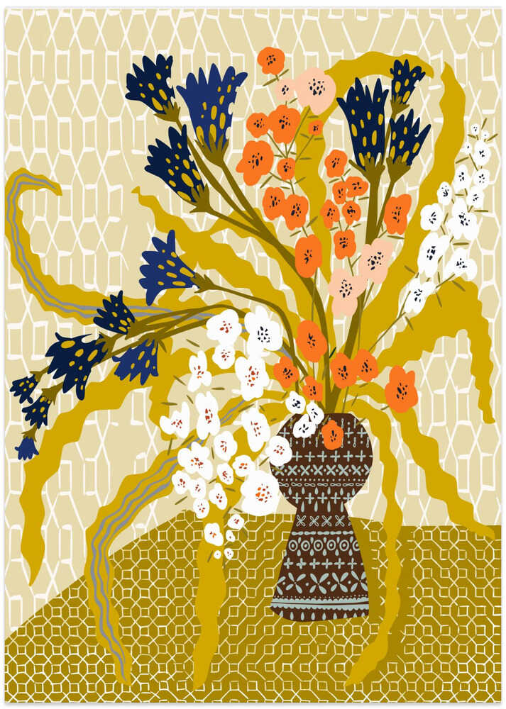 Floral Contemporary Still Life Mustard Yellow