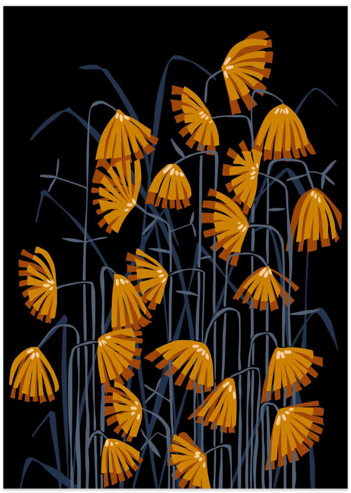 Linocut Flower Meadow Black