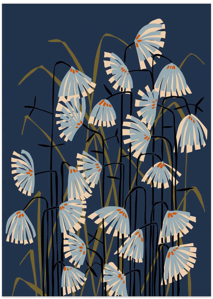 Linocut Flower Meadow Blue