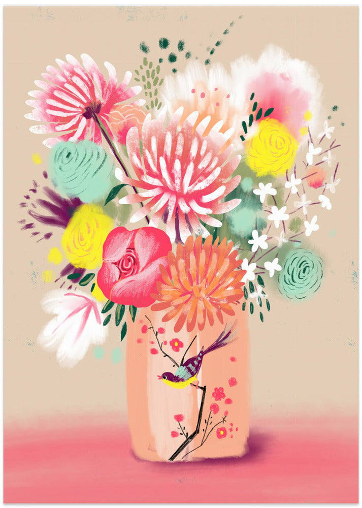 Bouquet In Bird Vase