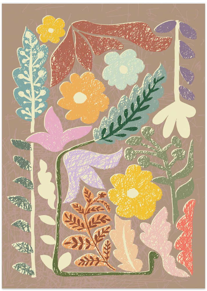 Block print summer meadow earthy tones