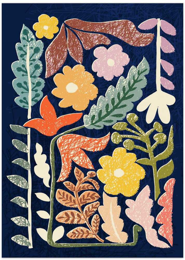 Block print summer meadow dark blue