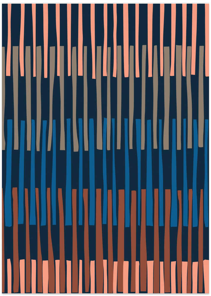 Block print geometrics stripes nocturnal blue