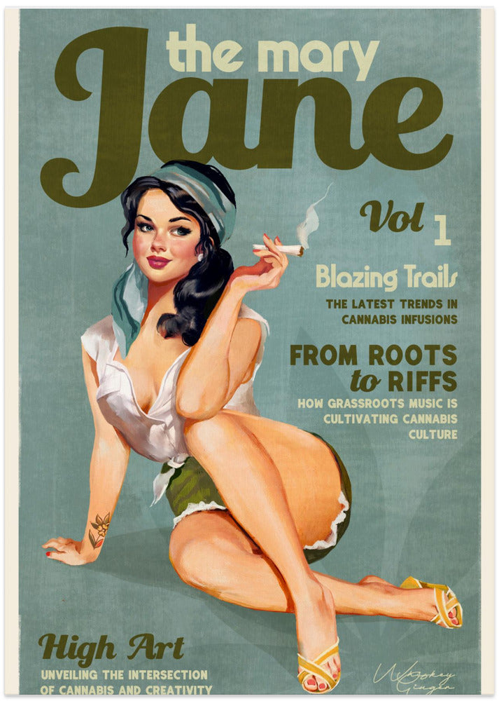 Mary Jane Retro Vintage Pinup Cannabis Art