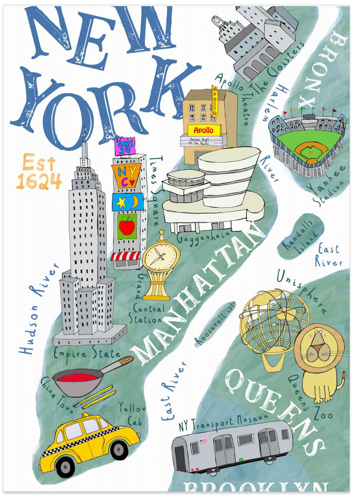 Illustrated Map of New York by Artist Carla Daly