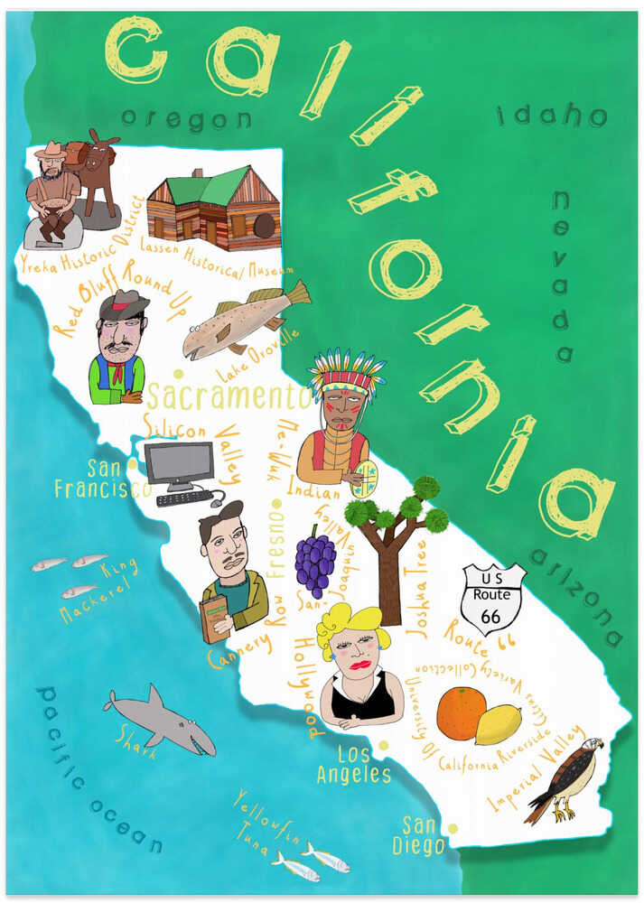 Illustrated Map of California with Ocean by Carla Daly