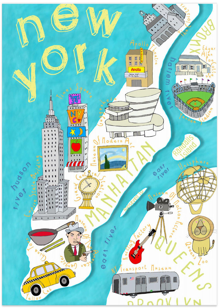 Brightly Colored Illustrated Map of New York by Map Artist Carla Daly