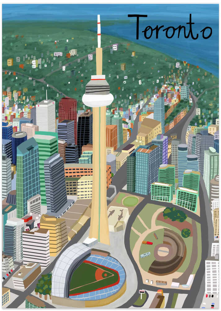 Toronto, Canada CN Tower with Rogers Stadium by Illustrator Carla Daly