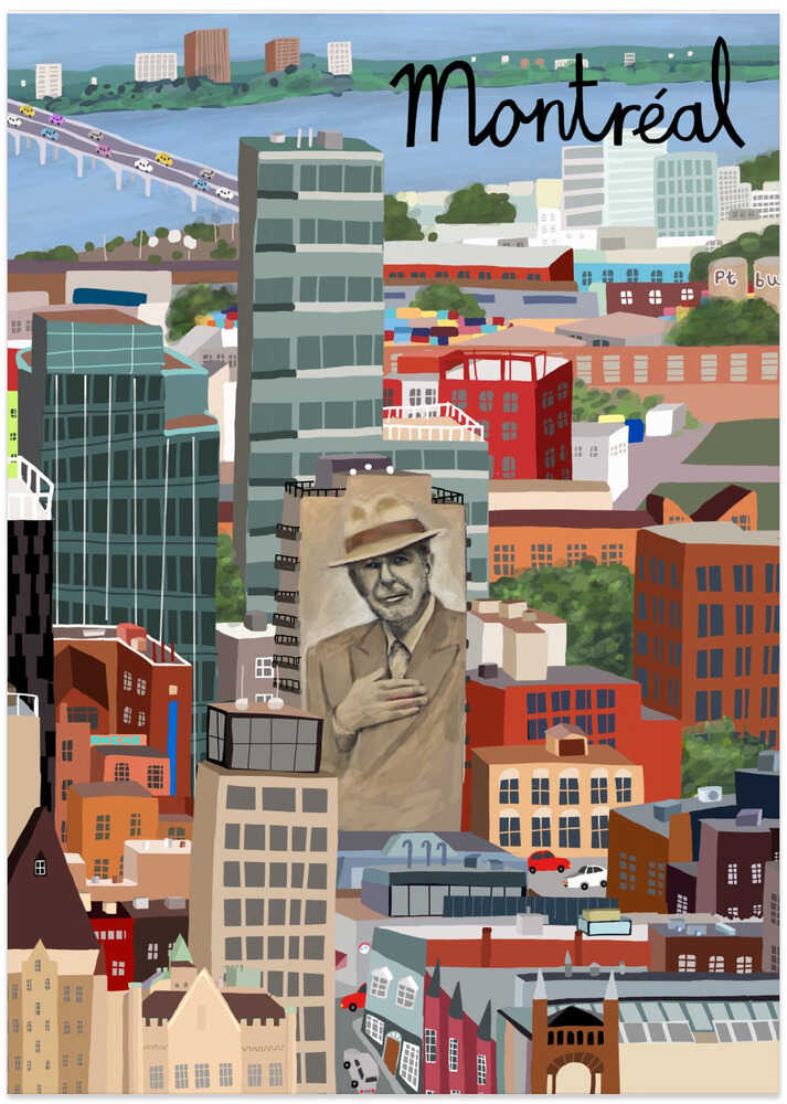 Montreal, Canada with Leonard Cohen Mural by Artist Carla Daly
