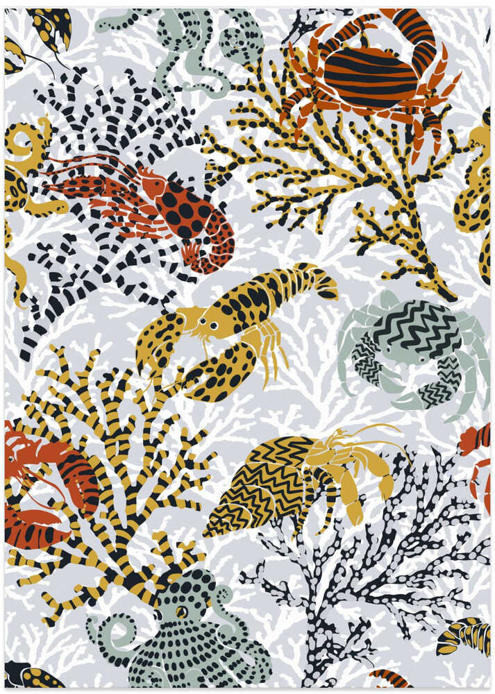 Vibrant coral reef light grey downtoned pattern