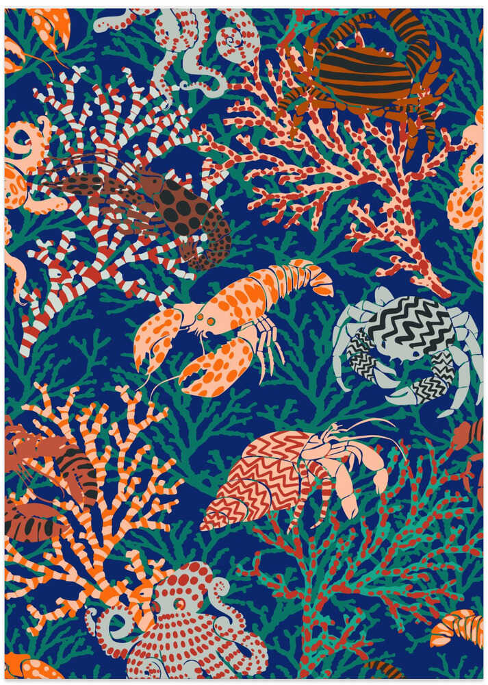 Vibrant coral reef blue and orange pattern