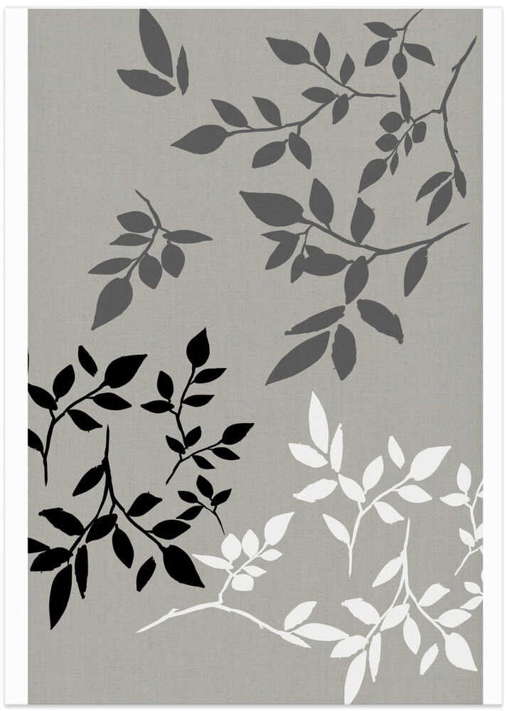 White Grey Black Leaves On Linen 2