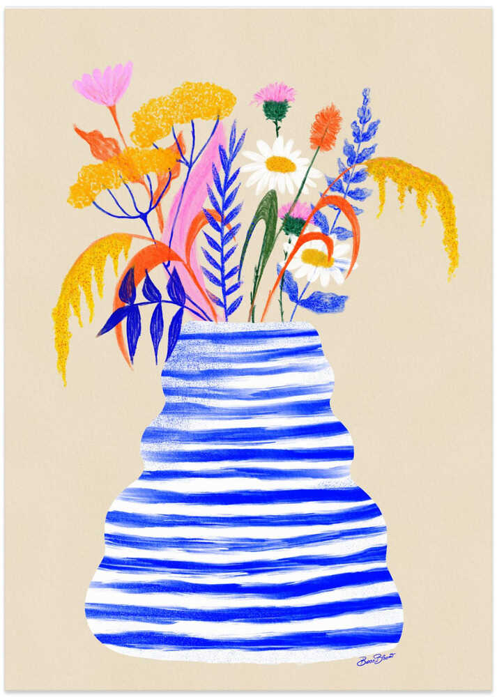 Happy Floral Vase with Stripes