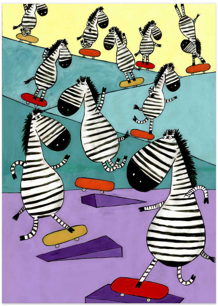 Hilarious Zebras in the Skatepark by Artist Carla Daly