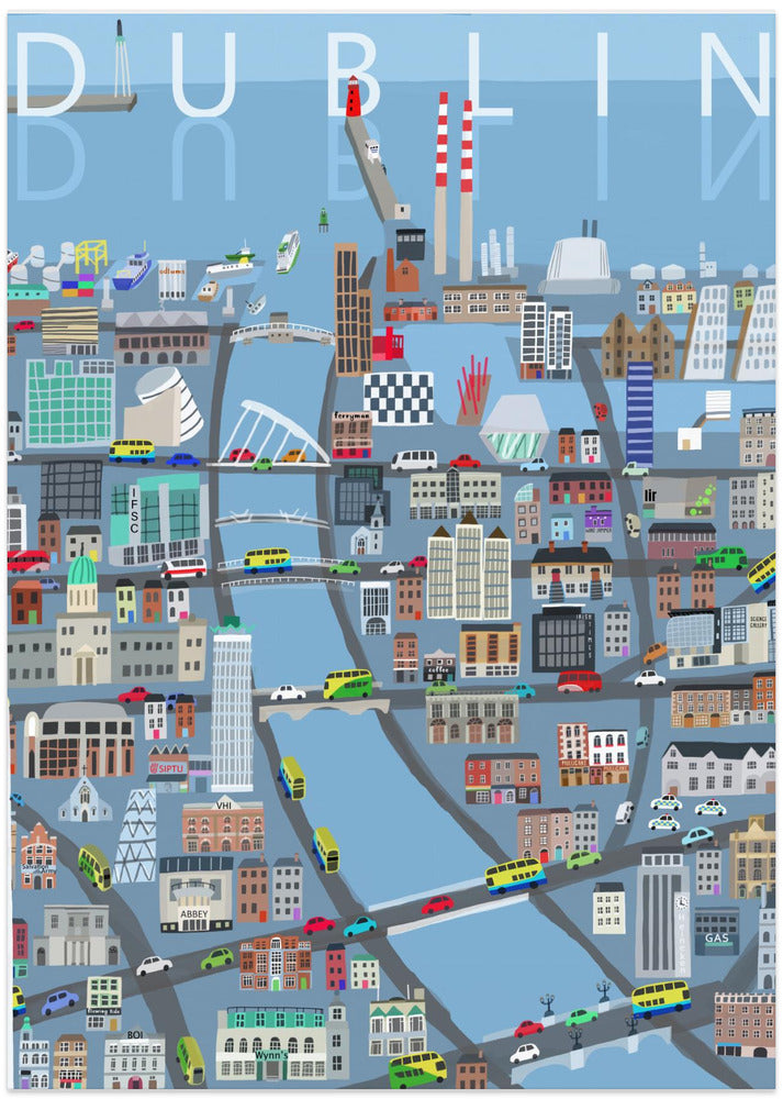 Illustrated View of Dublin City, Ireland by Artist Carla Daly