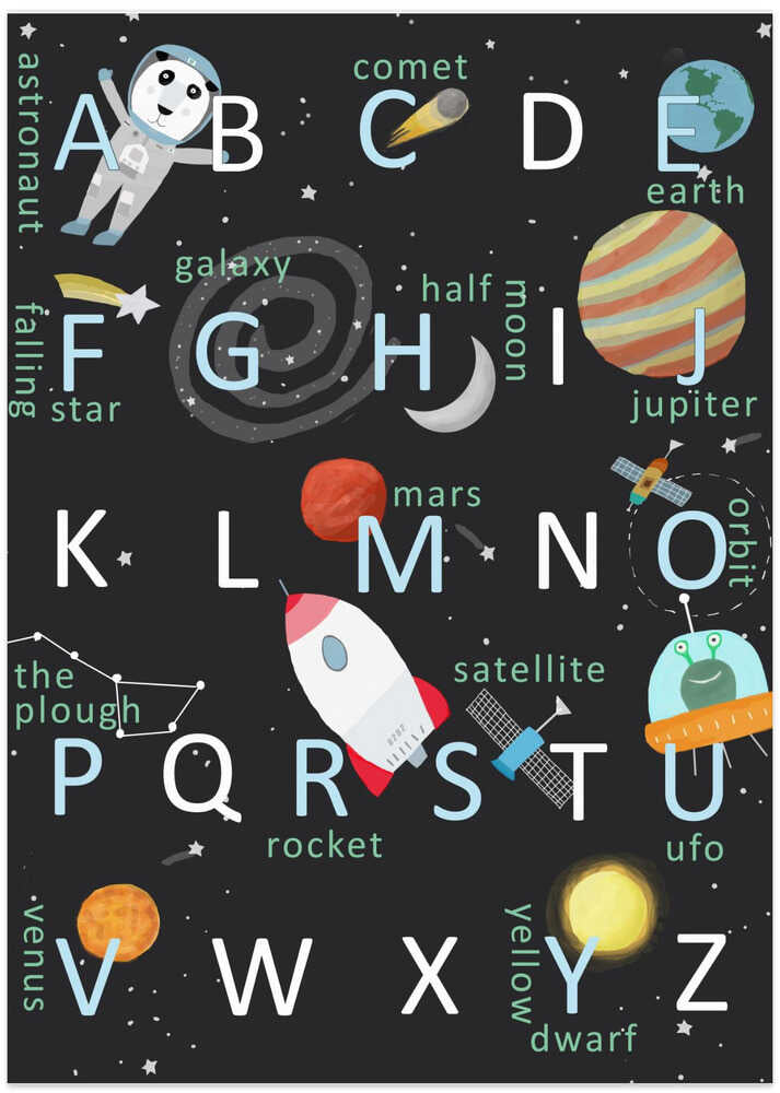 Illustrated Space Alphabet by Artist Carla Daly