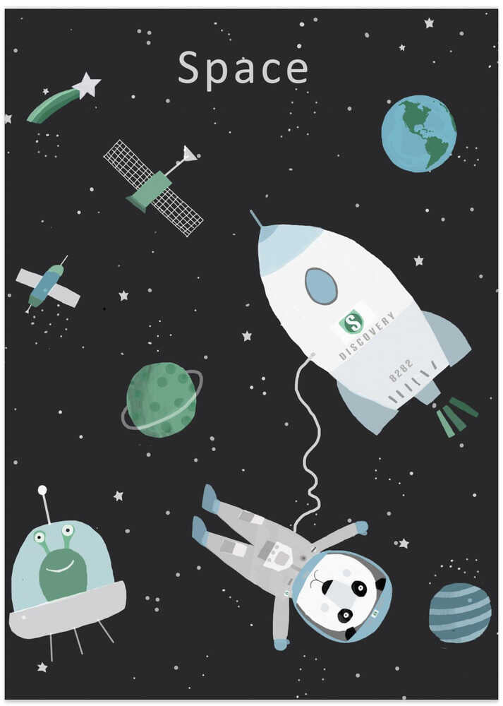 Funny Panda with Space Rocket by Artist Carla Daly