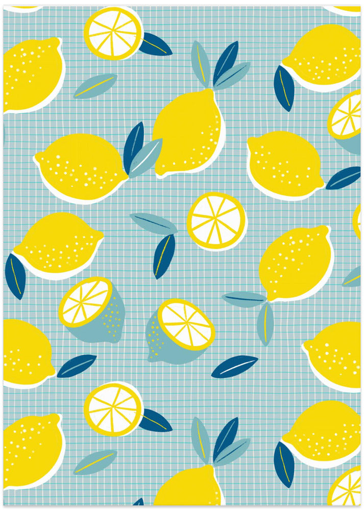 Fresh Lemons Checkered Blue