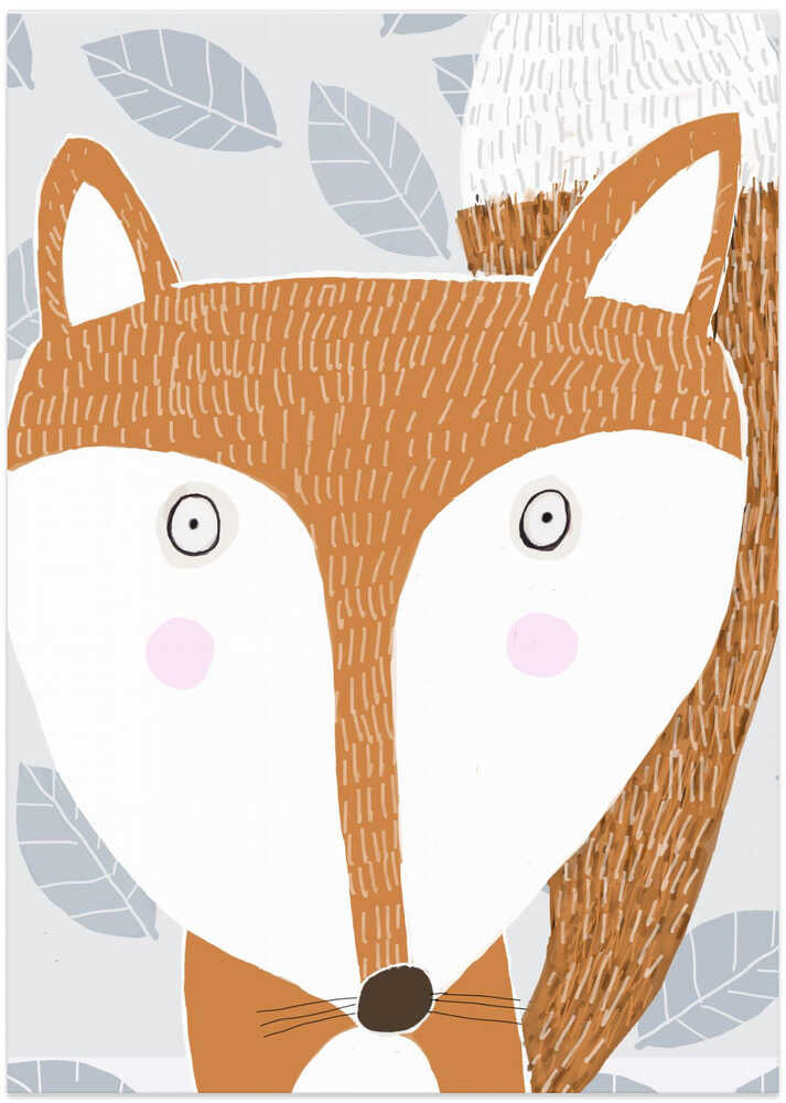 Cute Red Fox with Grey Leaf Pattern by Artist Carla Daly