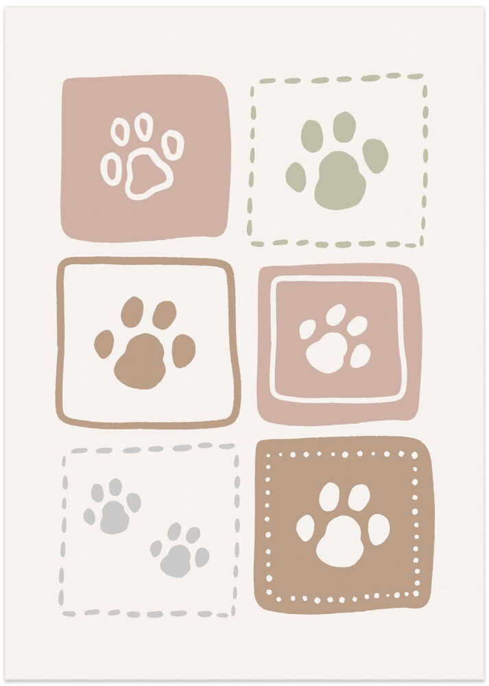 Earthy Pastel Pawprints In Squares