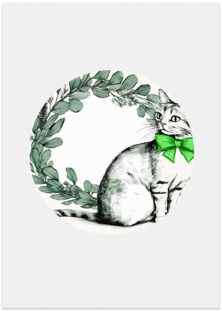 Winter Scenes: Holiday Cat With Eucalyptus Wreath 1