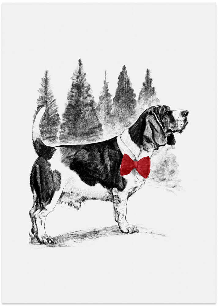 Winter Scenes: Holiday Dog In Snow With Red Bow 1