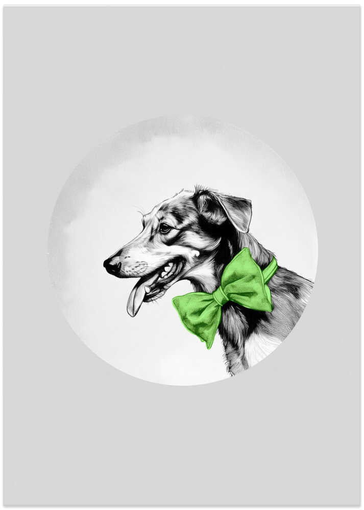 Winter Scenes: Holiday Dog With Green Neck Bow Tie 1