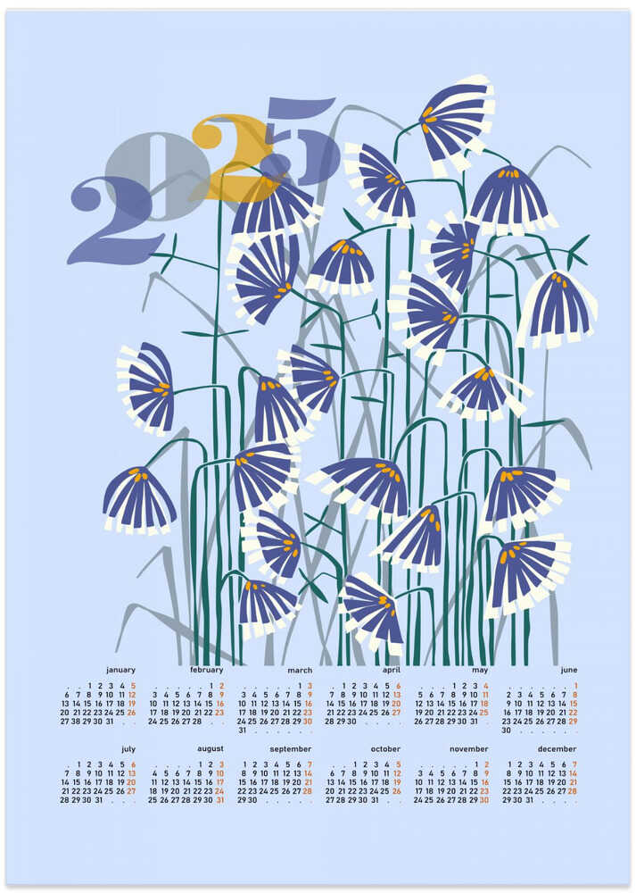 calendar 2025 Linocut flowers light