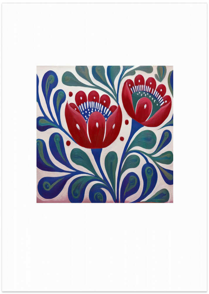 Folk Art Print Flower Garden 3