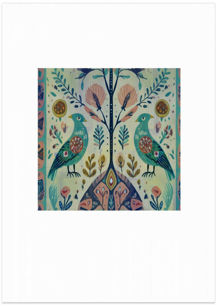 Folk Art Print Folklore Bird Floral Tapestry 1