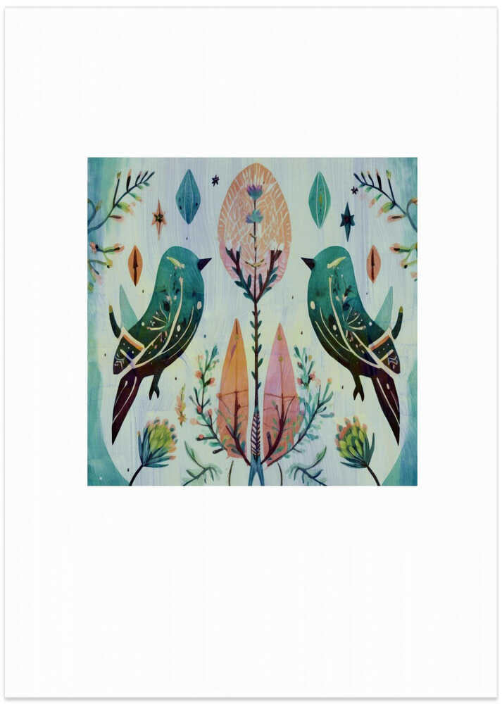 Folk Art Print Folklore Bird Floral Tapestry 2