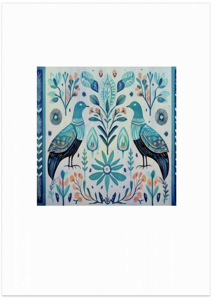 Folk Art Print Folklore Bird Floral Tapestry 3
