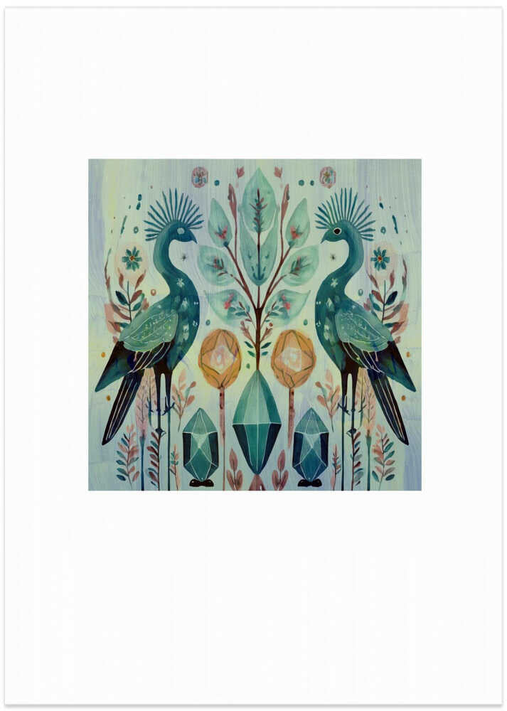 Folk Art Print : Folklore Bird Floral Tapestry 6