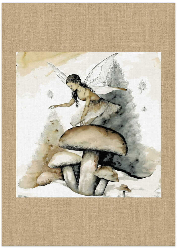 Winter Scene: Folk Art Print : Mystic Faerie and Mushrooms