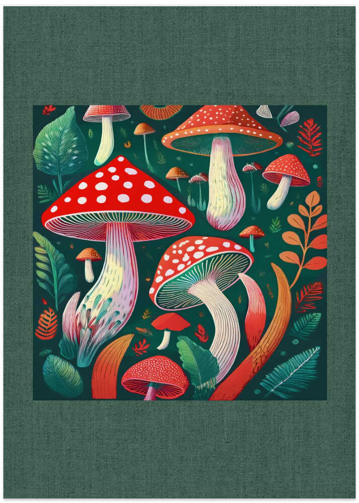 Folk Art Print : Mystic Mushrooms 2