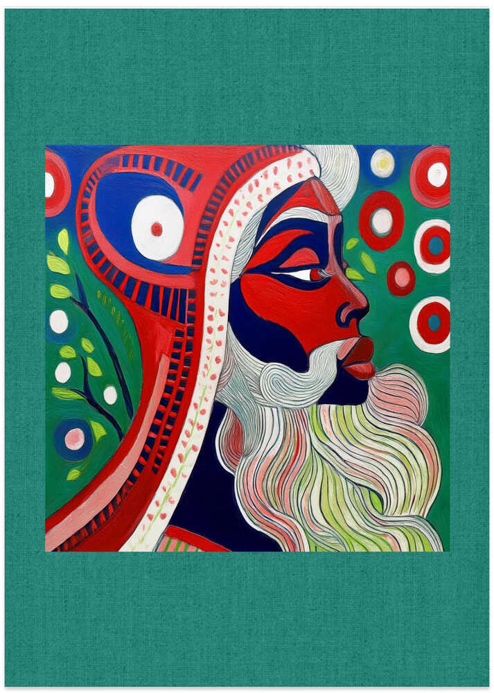 Winter Scene: Folk Art Print : Mystic Santa