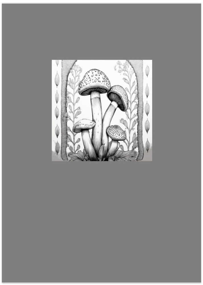 Folk Art: Monochrome Magical Mushrooms Fungi 4
